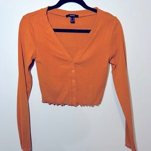 Forever 21 Mustard Yellow Cropped Lettuce Hem Top